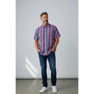 CREMIEUX Mens Premium Denim Short Sleeve Shirt Multicolor Western Print, Size M